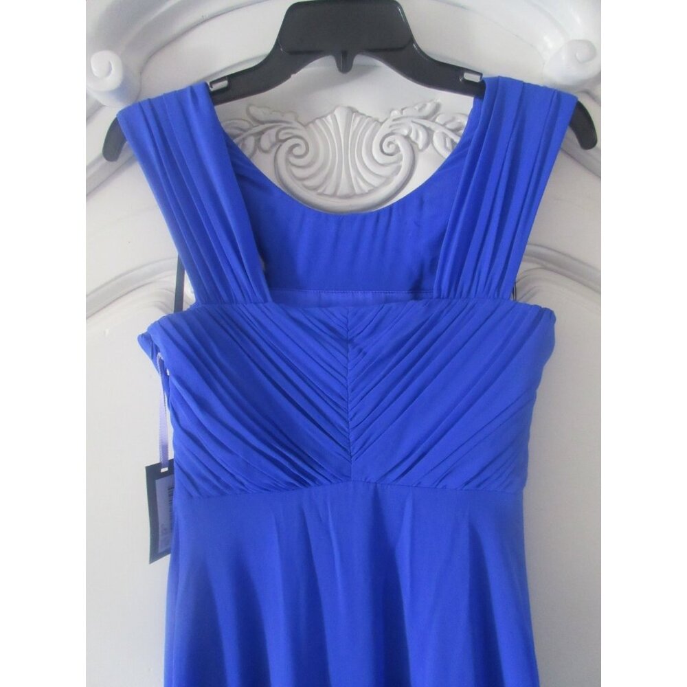 NWT Vera Wang Blue Knotted Slit Shoulder Grecian Chiffon Sleeveless Gown Dress 2 - Picture 5 of 9